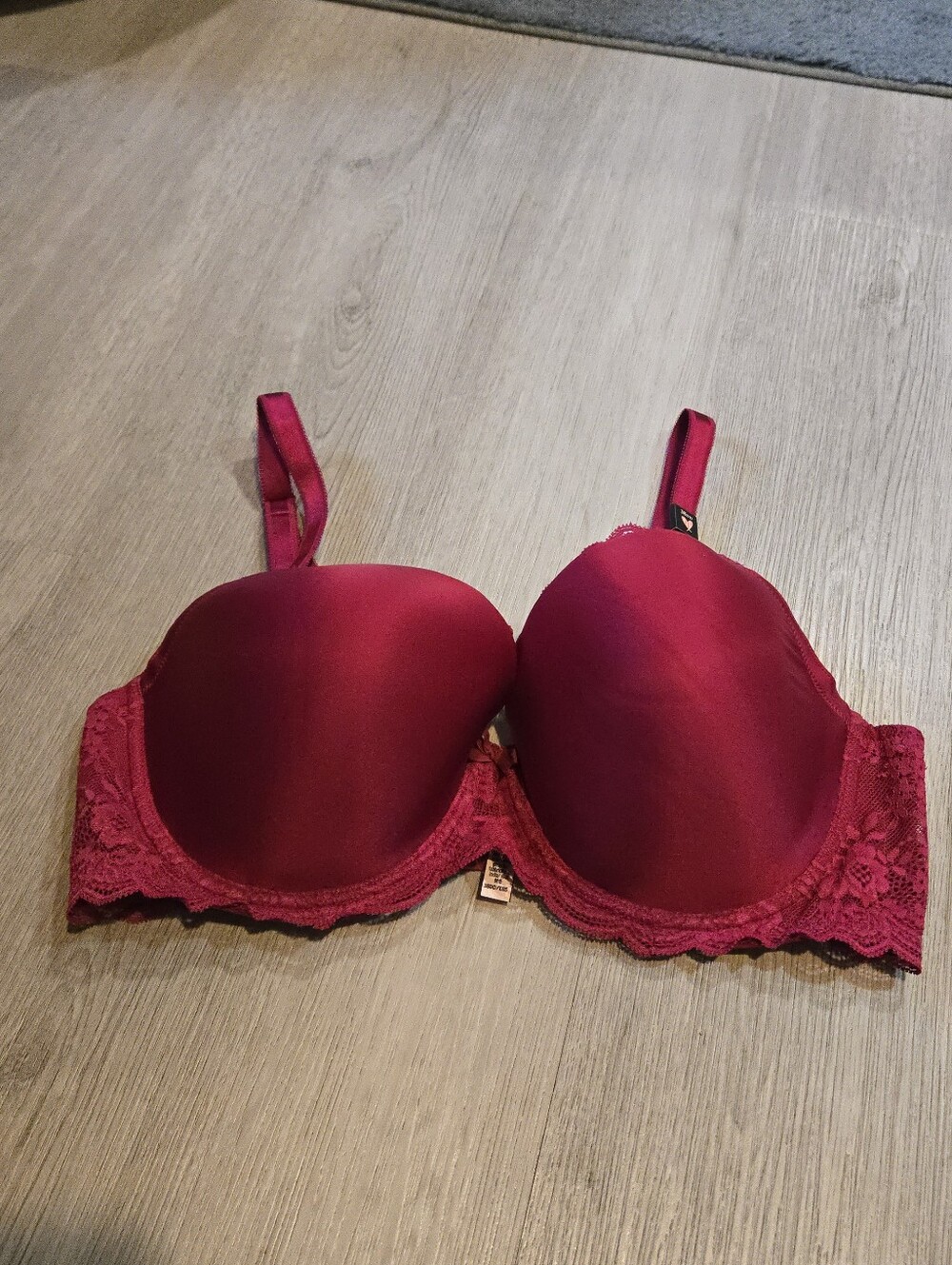 NWT Victoria's Secret Burgundy Lace Trim Dream Angels Lined Demi Bra, SIZE 38DD